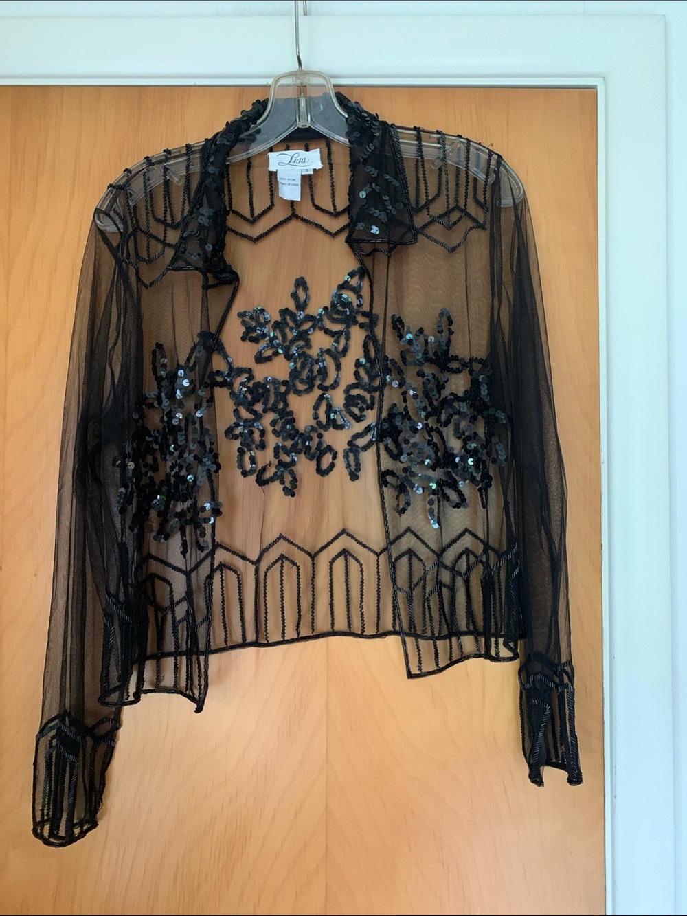Vintage Black Sheer Sequin Embroidered Blouse